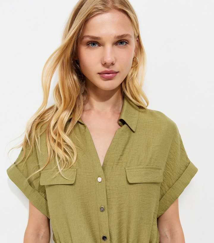 Light Khaki Utility Tie Front Shirt
