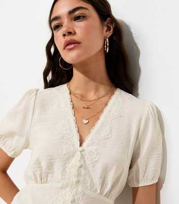 Off White Lace Button Tea Blouse