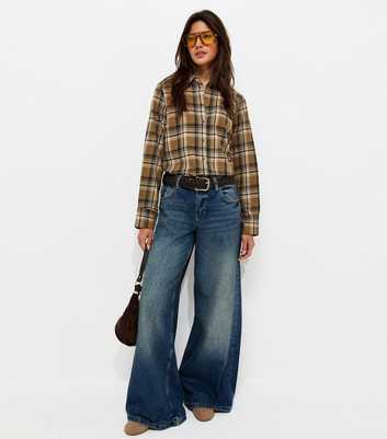 Brown Cotton Check Long Sleeve Shirt