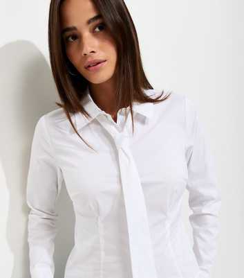 White Cotton Rich Tie Neck Fitted Shirt
