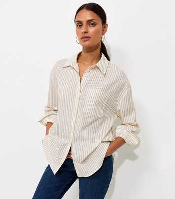 Cream Cotton Striped Oversized Shirt
