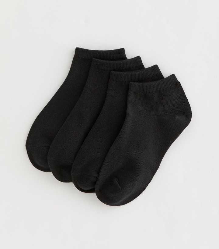 Girls Black Pack of 4 Trainer Socks