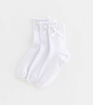 Girls Pack of 3 White Cotton Rich Frill Trim Ribbed Socks