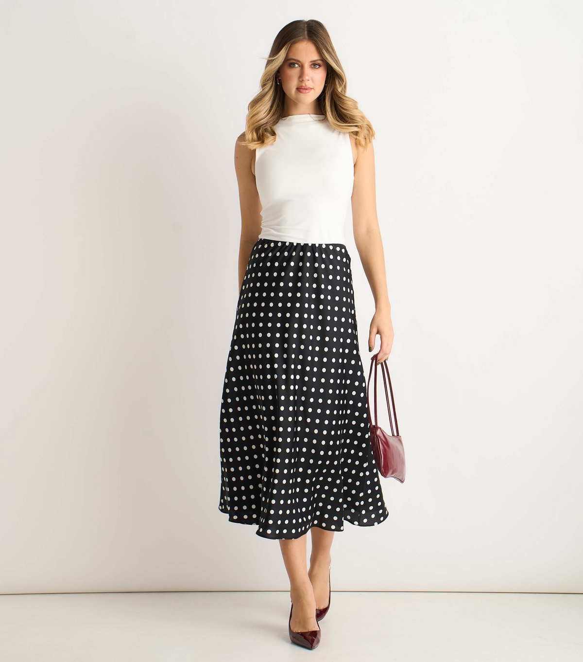 Women's Black Polka Dot Midi Skirt Gini London New Look