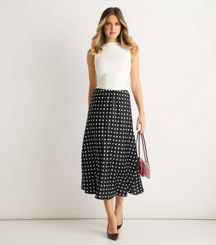 Gini London Black Polka Dot Midi Skirt