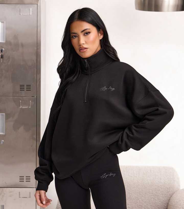 Gym King Black Script Logo Quarter Zip Sweatshirt