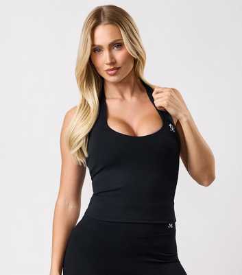 Gym King Black Halter Neck Logo Tank Top