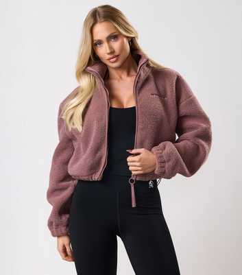 Gym King Brown Croppe Borg Zip Up Top