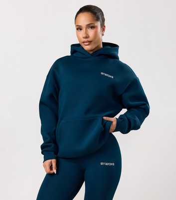 Gym King Dark Blue Logo Print Oversized Hoodie
