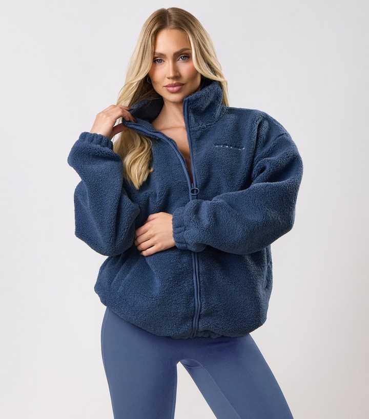 Gym King Blue Longline Borg Zip Up Top