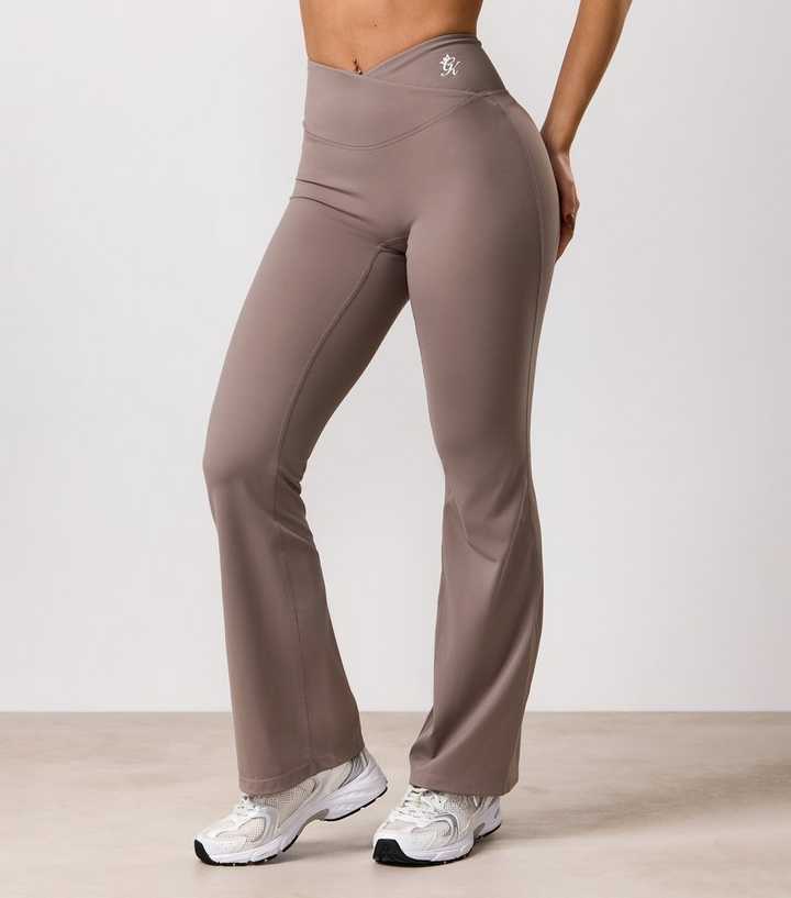 Gym King Light Brown 365 Crossover Waist Flared Leggings