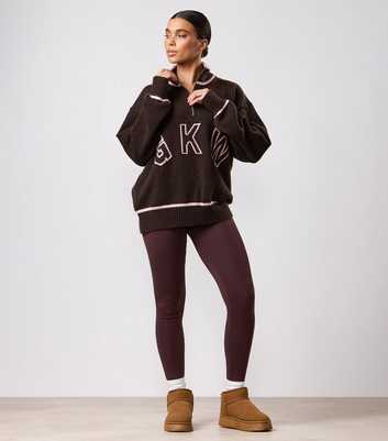 Gym King Brown Knock Out Knitted Funnel Neck Jumper