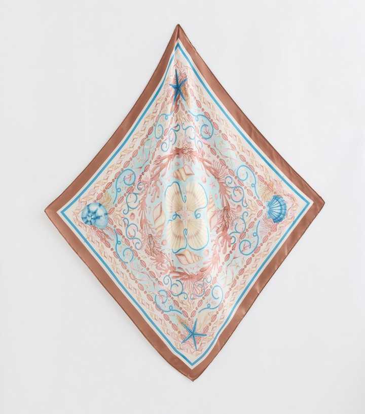 Brown Shell Print Satin Scarf