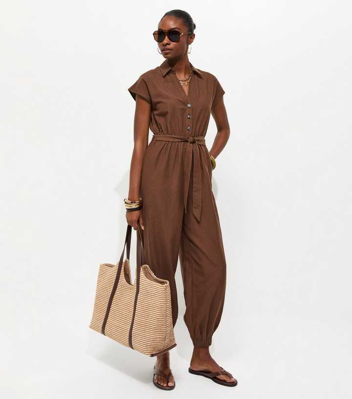 Dark Brown Balloon Leg Utility Jumpsuit