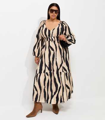Curves Brown Abstract Print Smock Dress