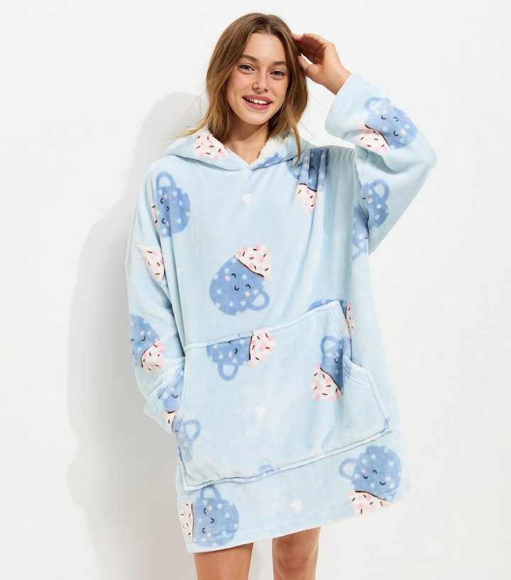 Girls Blue Hot Chocolate Fleece Oversized Hoodie