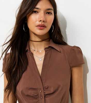 Brown Fitted Double Button Shirt