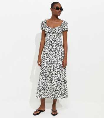 Cream Woven Floral Print Milkmaid Midi Dress