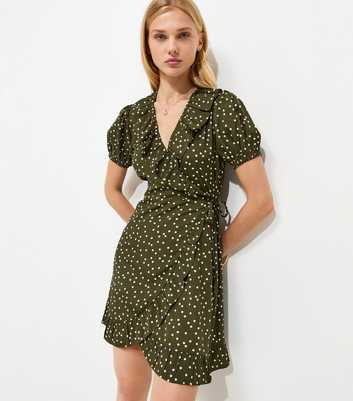 Green Polka Dot Wrap Mini Dress