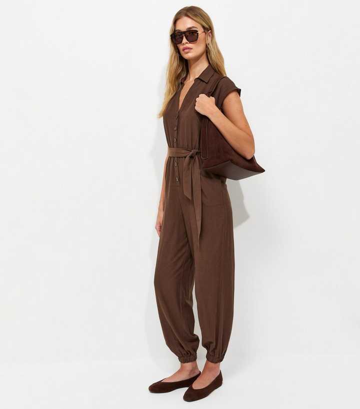 Tall Dark Brown Balloon Leg Jumpsuit