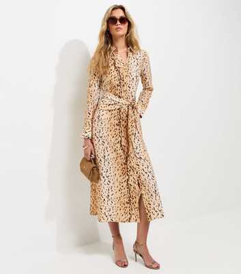 Tall Brown Animal Print Long Sleeve Midi Shirt Dress