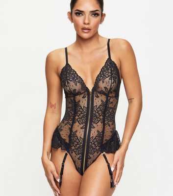 Ann Summers Black Taylor Planet Lace Crotchless Bodysuit