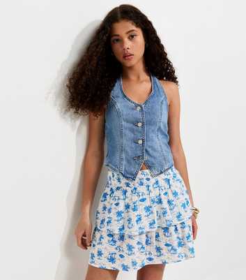 Girls White Scenic Beach Print Rara Skirt