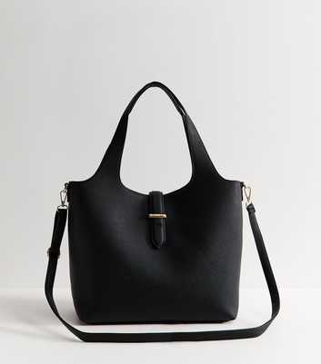 Black Faux Leather Slip Front Tote Bag