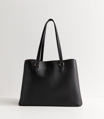 Black Faux Leather Triple Compartment Tote Bag | New Look