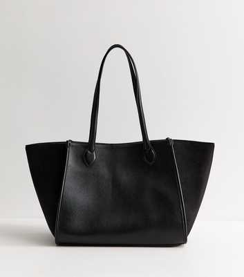 Black Faux Leather Contrast Wing Tote Bag