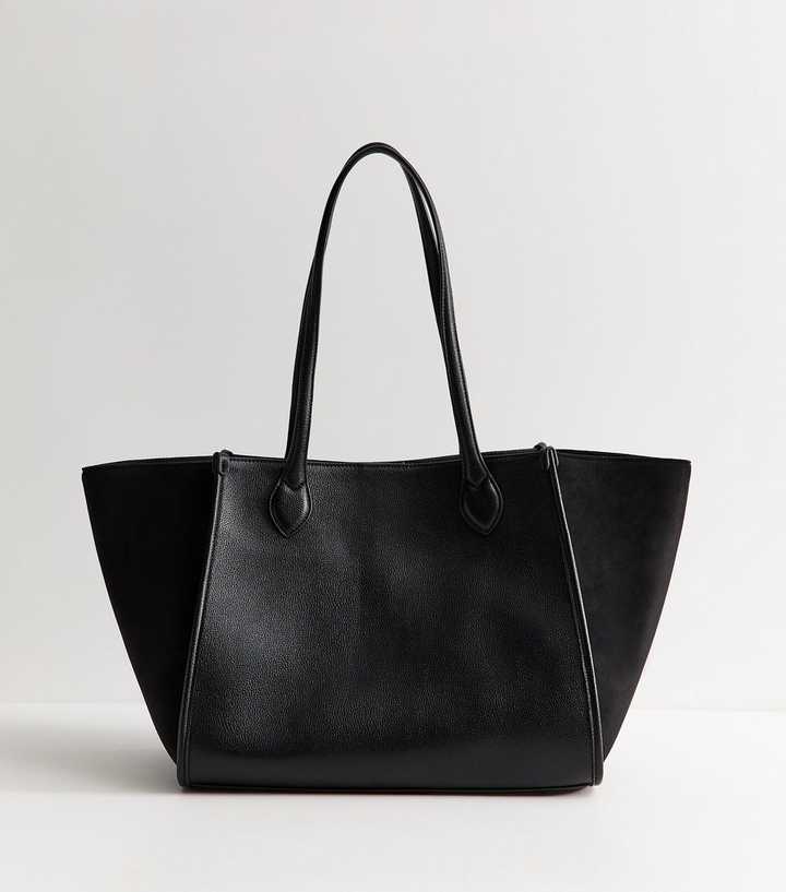 Black Faux Leather Contrast Wing Tote Bag