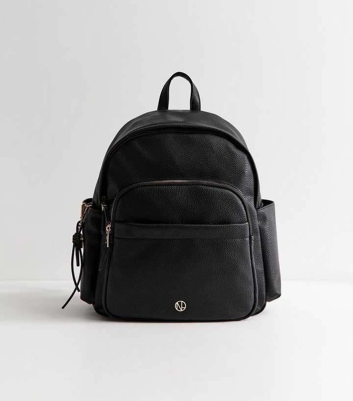 Black Faux Leather Front Pocket Backpack