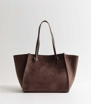 Dark Brown Faux Suede Winged Tote Bag
