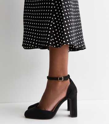 Wide Fit Black Faux Suede Mary Jane Heels