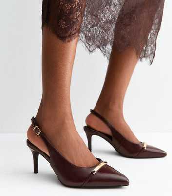 Wide Fit Dark Burgundy Faux Leather Metallic Panel Slingback Pumps