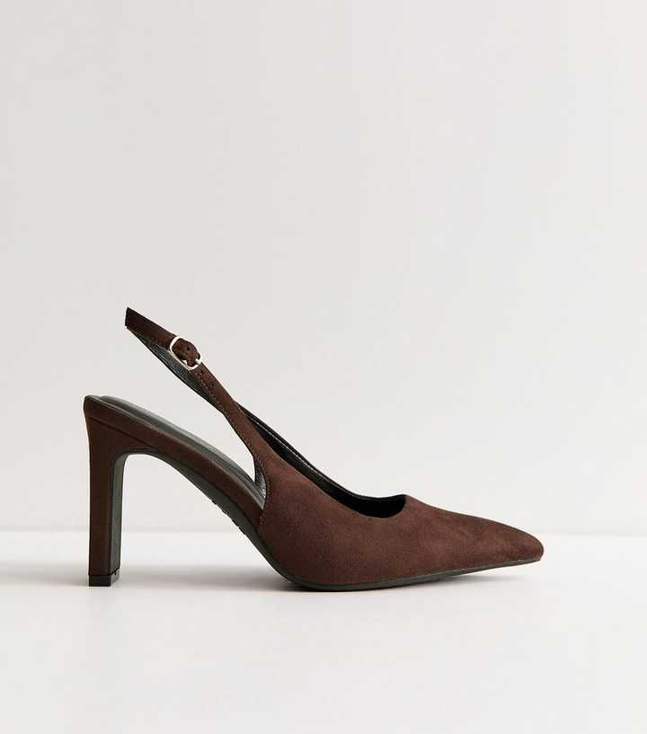 Dark Brown Faux Suede Slingback Court Shoes