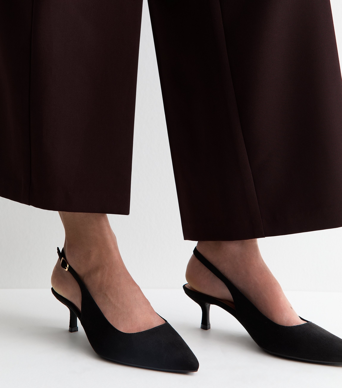 Women's Wide Fit Black Faux Suede Slingback Pumps Vegan New Look