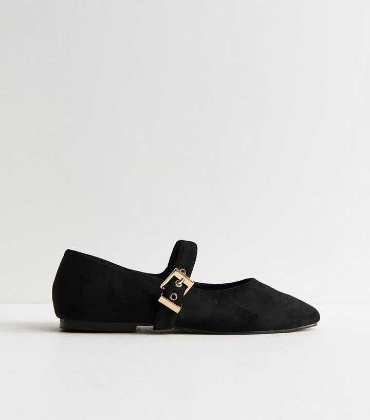 Truffle Black Faux Suede Mary Jane Flats