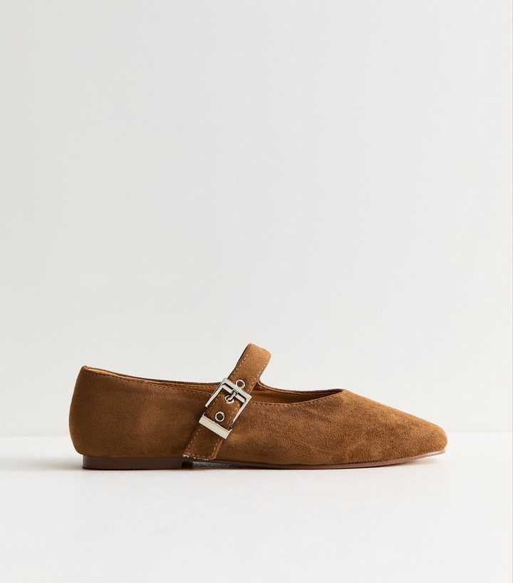 Truffle Tan Faux Suede Mary Jane Flats