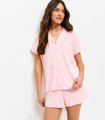 Petite Pink Jersey Revere Collar Shirt and Shorts Pyjama Set