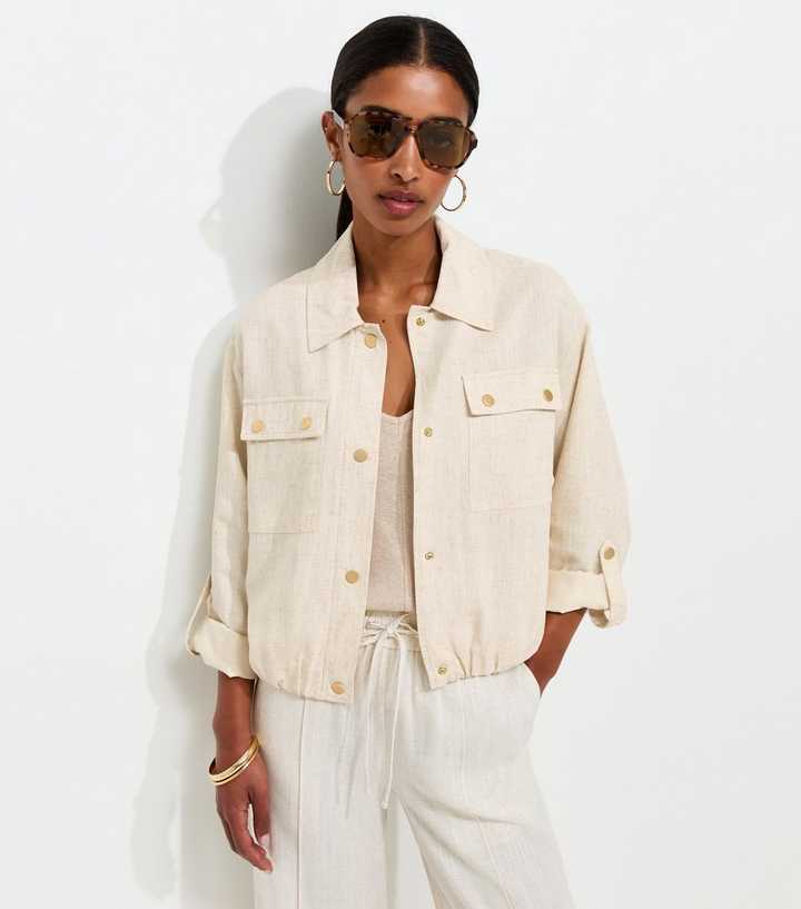 Stone Woven Button Detail Collared Jacket