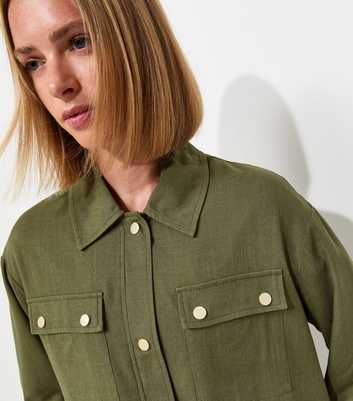 Dark Khaki Woven Button Detail Collared Jacket