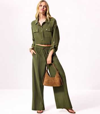 Dark Khaki Woven Button Detail Collared Jacket
