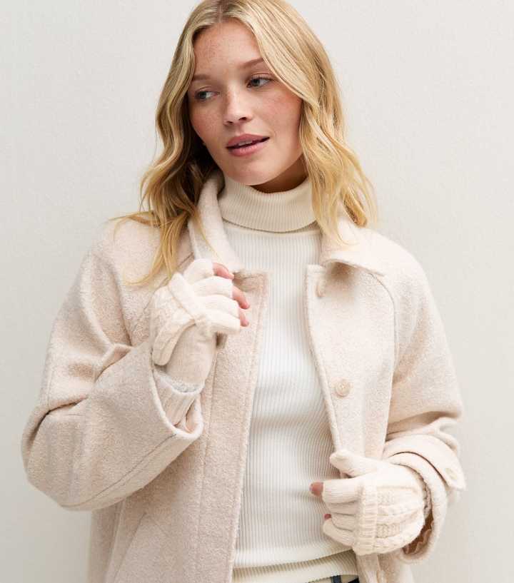 Cream Cable Knit Flip Top Gloves