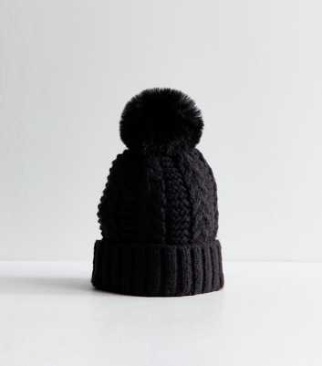 Black Faux Fur Pom Pom Bobble Hat