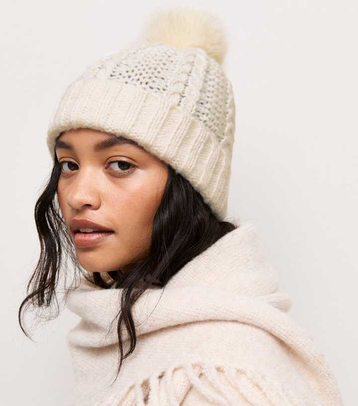 Cream Faux Fur Pom Pom Bobble Hat