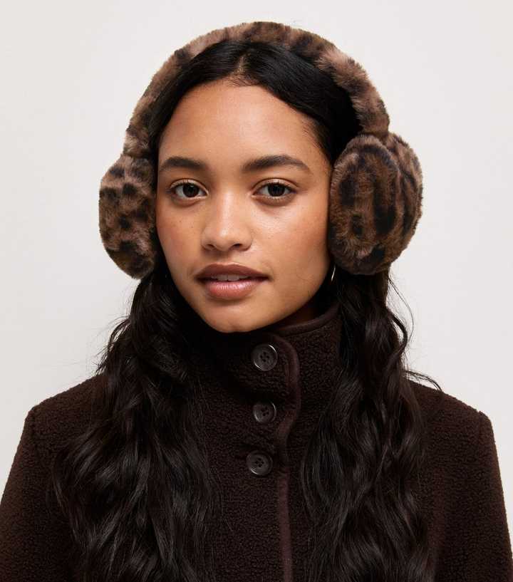 Brown Leopard Print Faux Fur Earmuffs