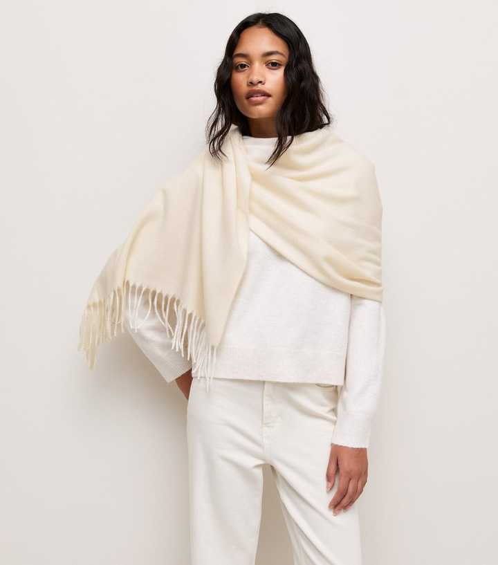 Cream Classic Fringed Scarf