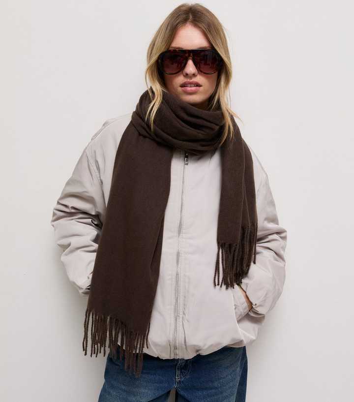 Dark Brown Classic Fringed Scarf