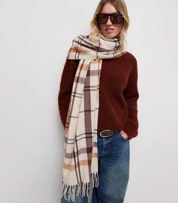Cream Woven Checked Scarf